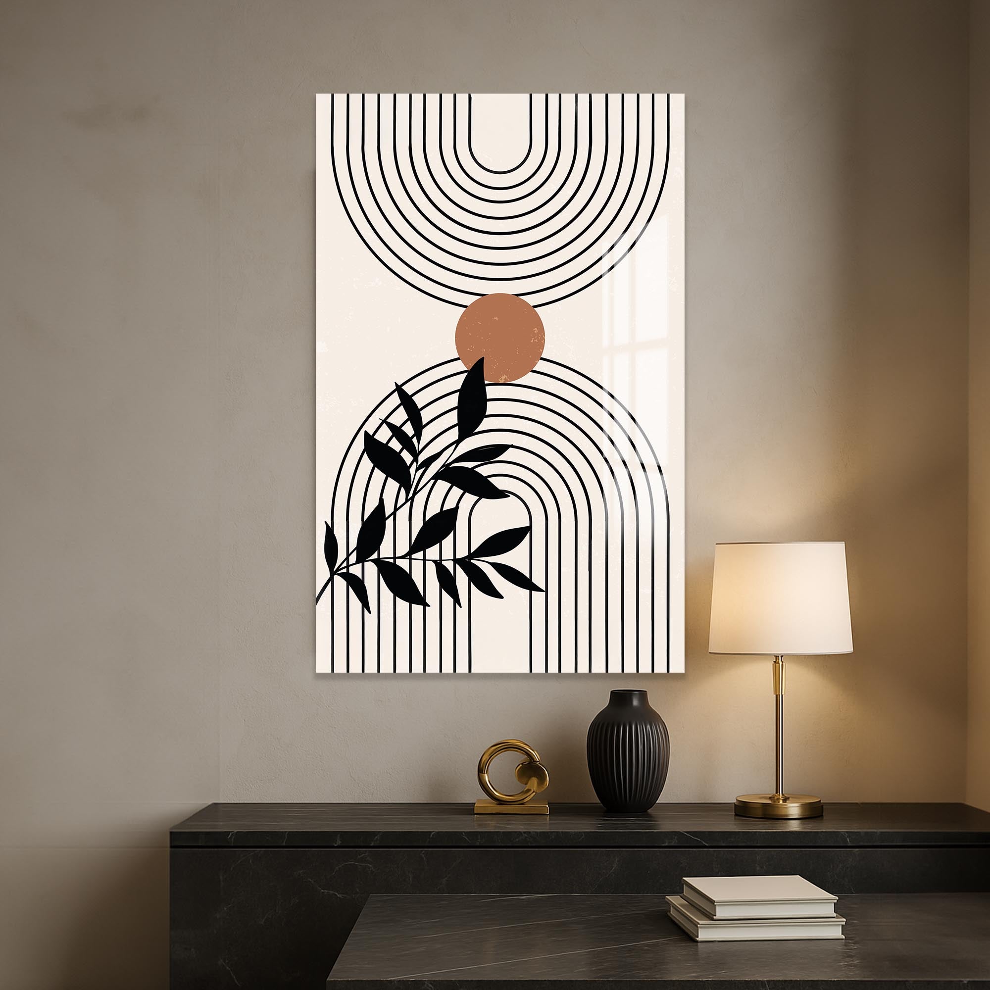 Dual Arc Balance– Bohemian Tempered Glass Wall Art