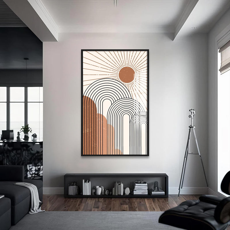 Artronauts Glass Print S | 72x46 cm | 28.3"x18.1" / Black Rising Sun Arches– Bohemian Tempered Glass Wall Art