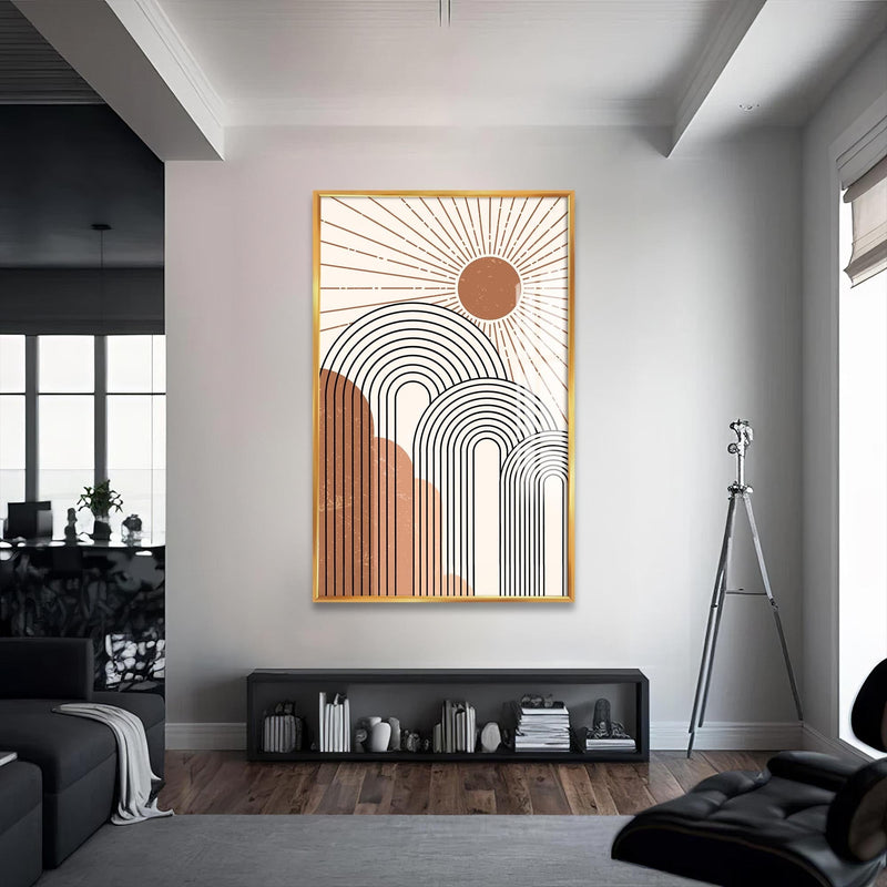 Artronauts Glass Print S | 72x46 cm | 28.3"x18.1" / Gold Rising Sun Arches– Bohemian Tempered Glass Wall Art