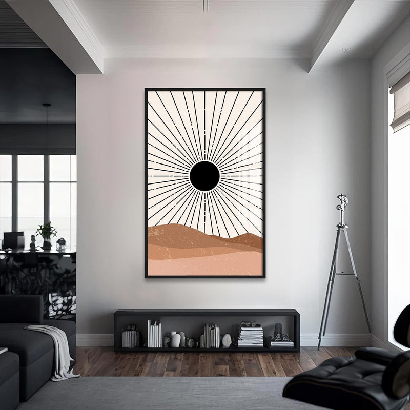 Artronauts Glass Print S | 72x46 cm | 28.3"x18.1" / Black Desert Sunburst– Bohemian Tempered Glass Wall Art