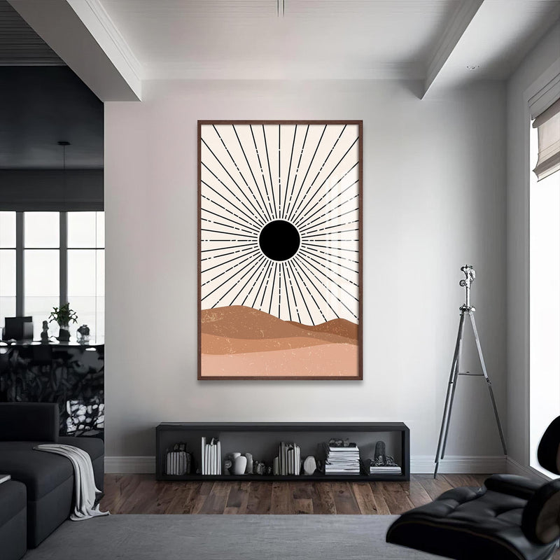 Artronauts Glass Print S | 72x46 cm | 28.3"x18.1" / Walnut Desert Sunburst– Bohemian Tempered Glass Wall Art