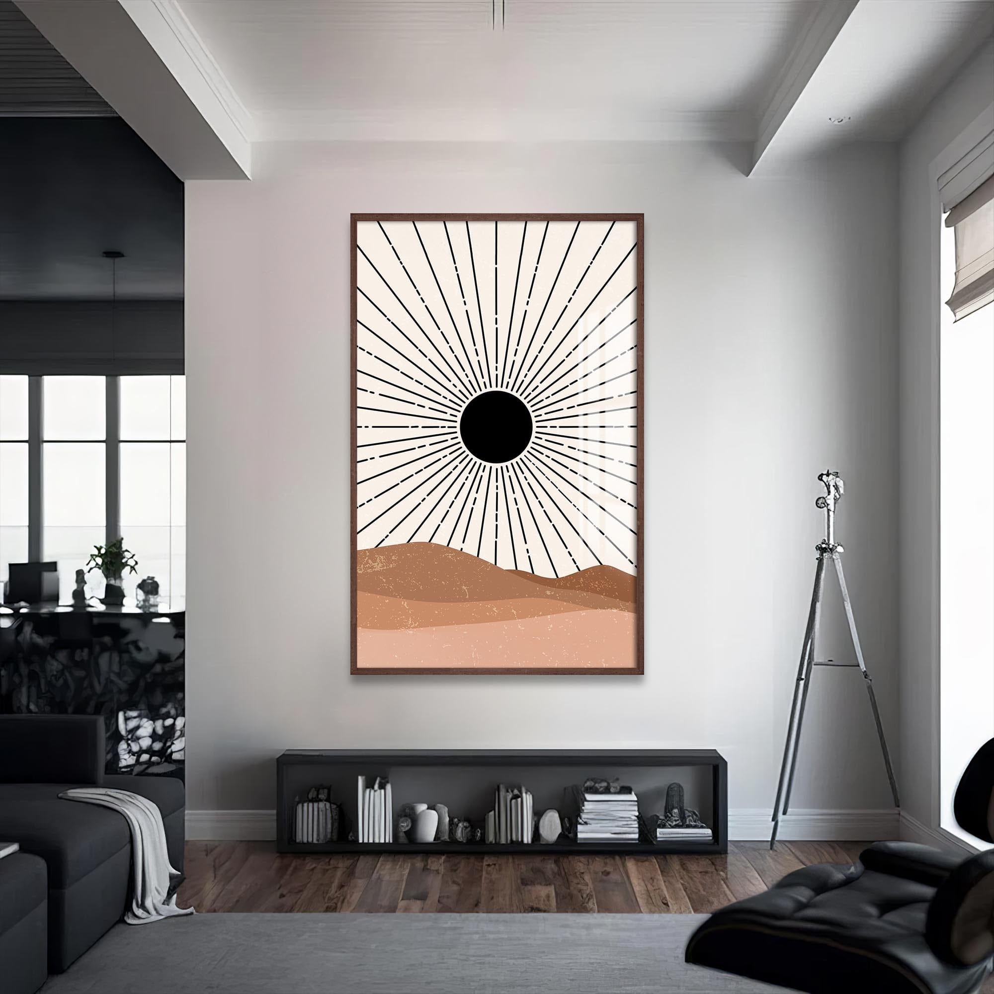 Artronauts Glass Print S | 72x46 cm | 28.3"x18.1" / Walnut Desert Sunburst– Bohemian Tempered Glass Wall Art