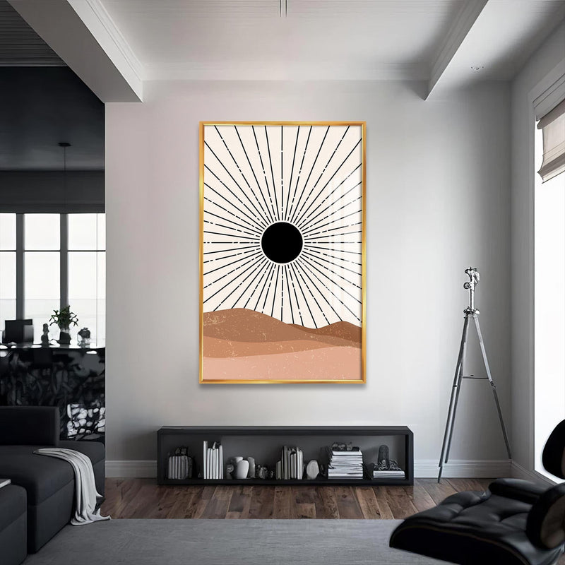 Artronauts Glass Print S | 72x46 cm | 28.3"x18.1" / Gold Desert Sunburst– Bohemian Tempered Glass Wall Art