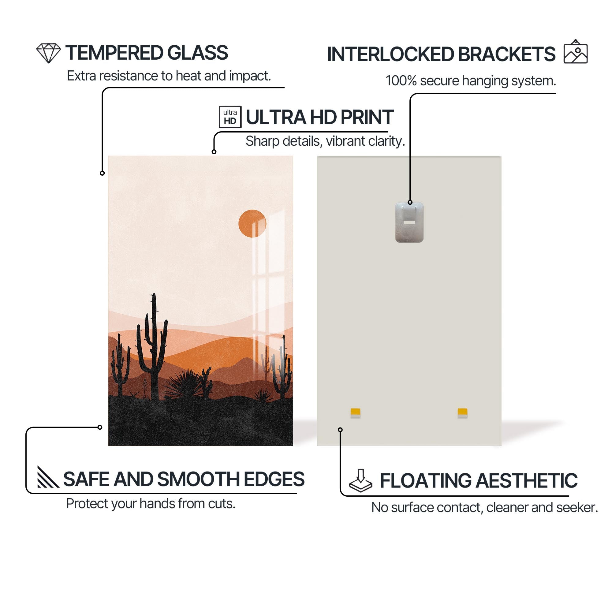 Cactus Horizon– Bohemian Tempered Glass Wall Art