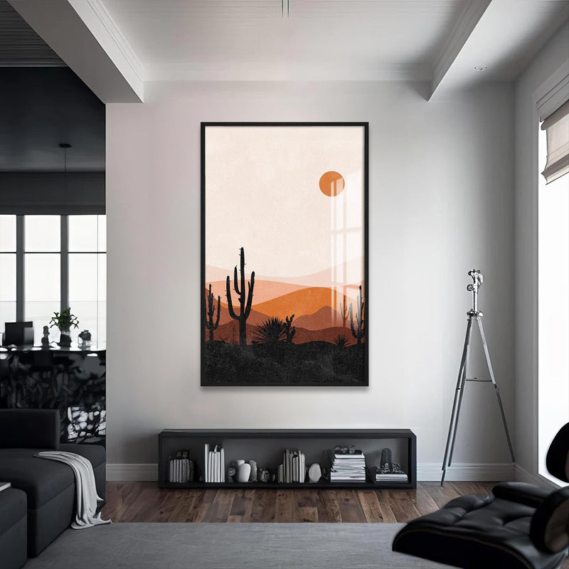 Artronauts Glass Print S | 72x46 cm | 28.3"x18.1" / Black Cactus Horizon– Bohemian Tempered Glass Wall Art
