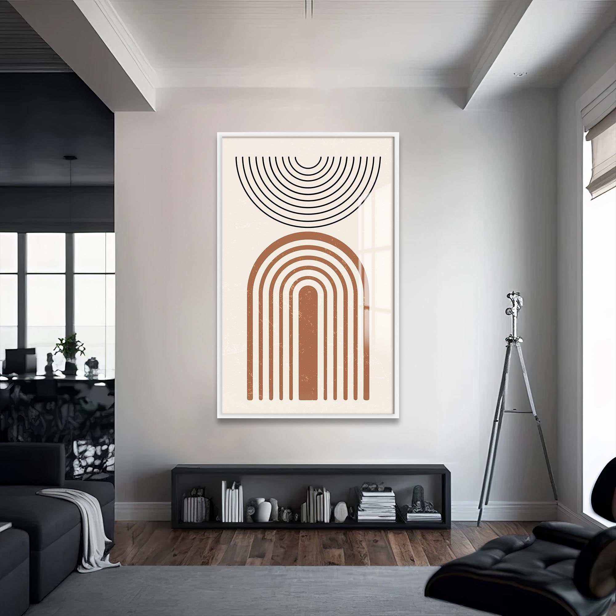 Artronauts Glass Print S | 72x46 cm | 28.3"x18.1" / White Arc & Horizon Minimal– Bohemian Tempered Glass Wall Art