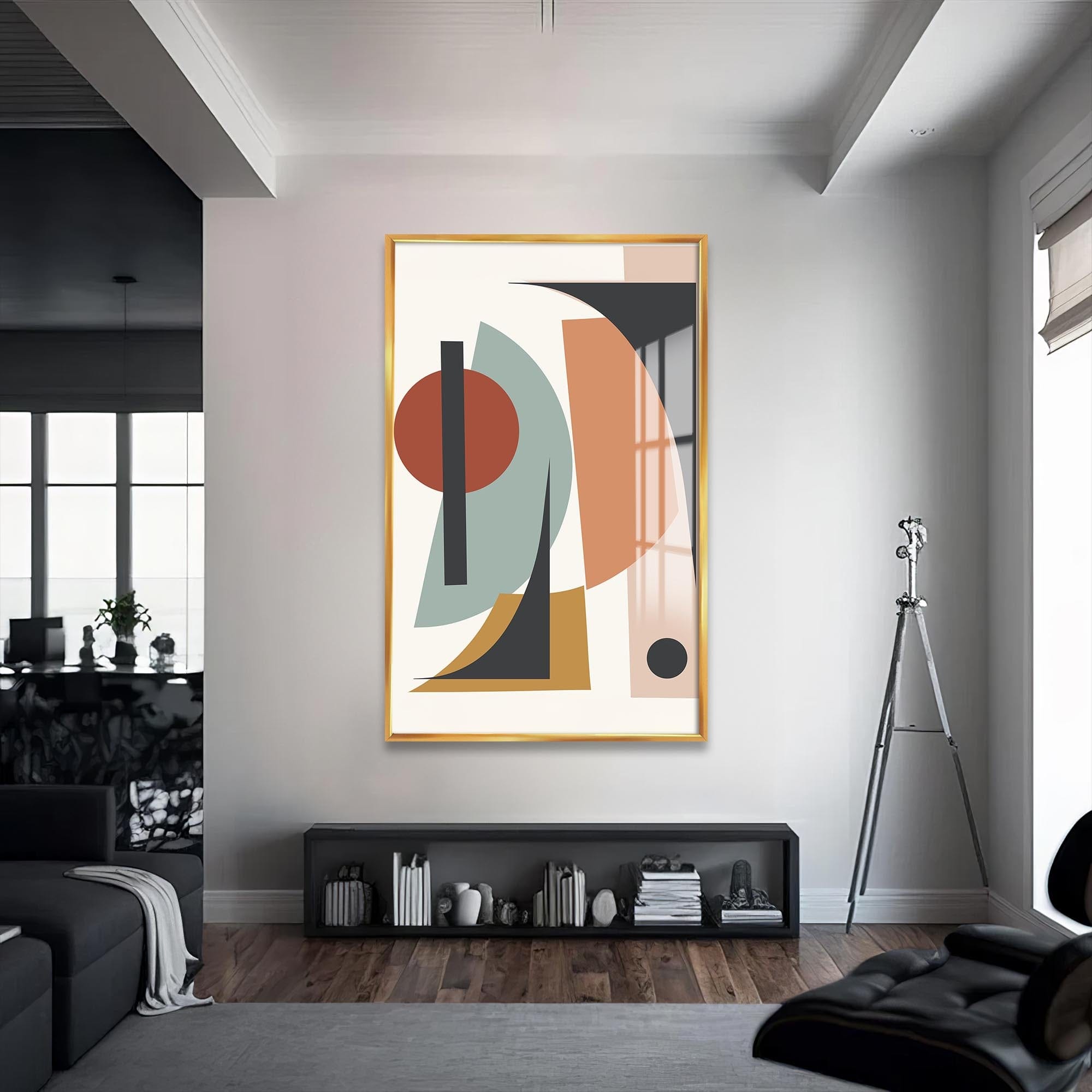 Artronauts Glass Print S | 72x46 cm | 28.3"x18.1" / Gold Retro Angle Composition – Bohemian Tempered Glass Wall Art