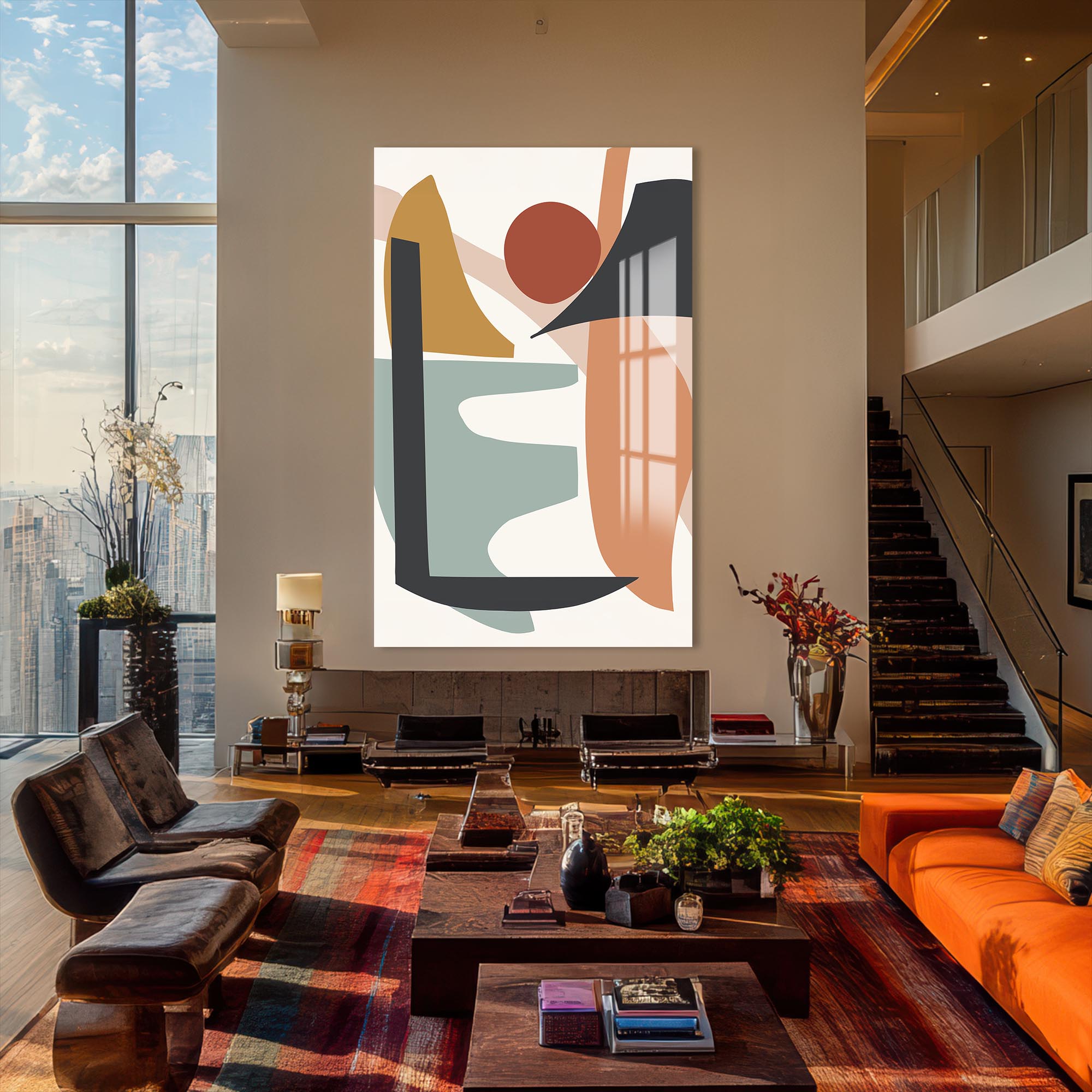 Abstract Motion Shapes – Bohemian Tempered Glass Wall Art