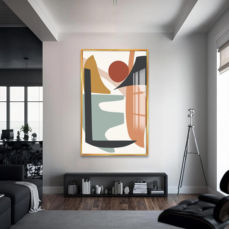 Artronauts Glass Print S | 72x46 cm | 28.3"x18.1" / Gold Abstract Motion Shapes – Bohemian Tempered Glass Wall Art