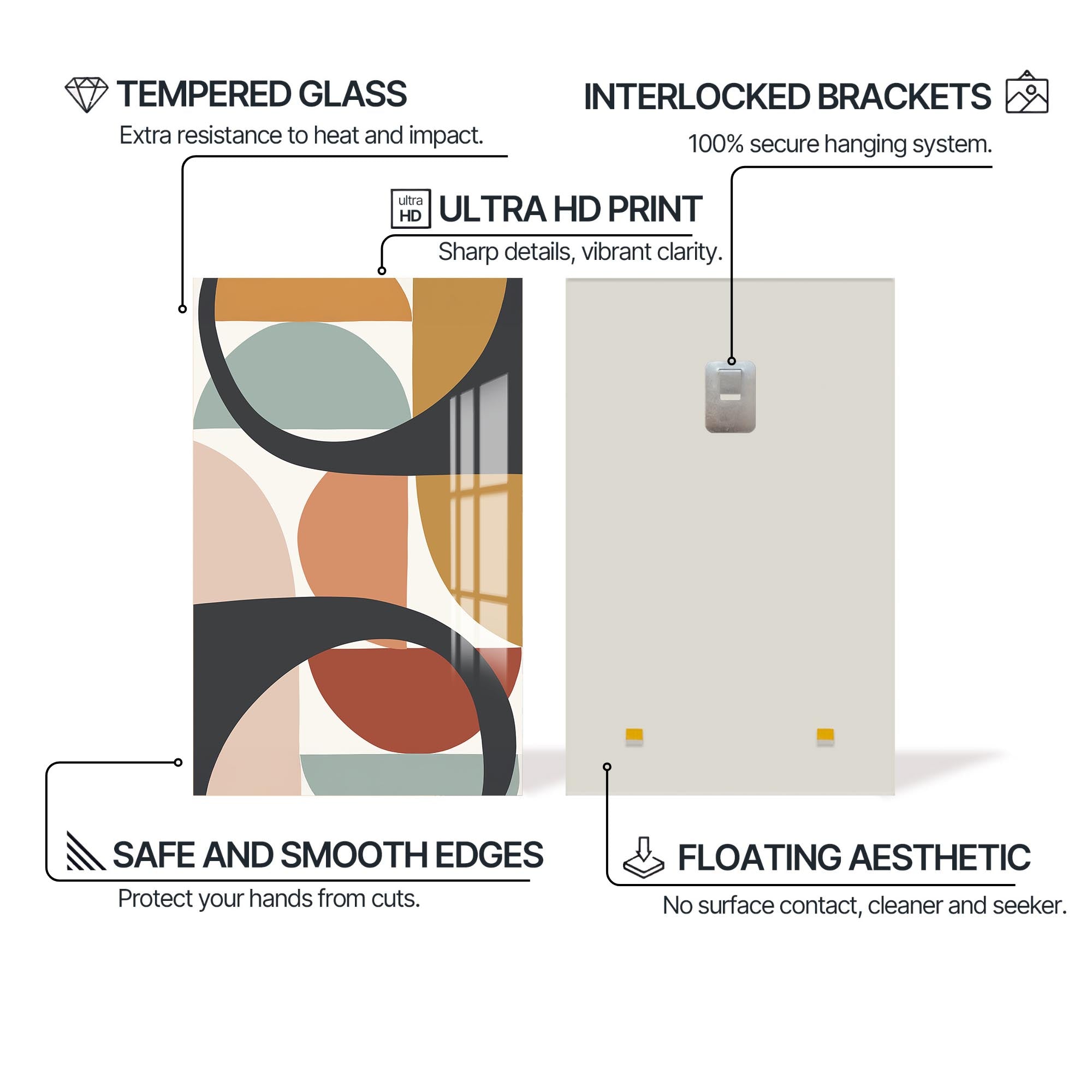 Artronauts Glass Print Mid-Century Pattern Grid – Bohemian Tempered Glass Wall Art