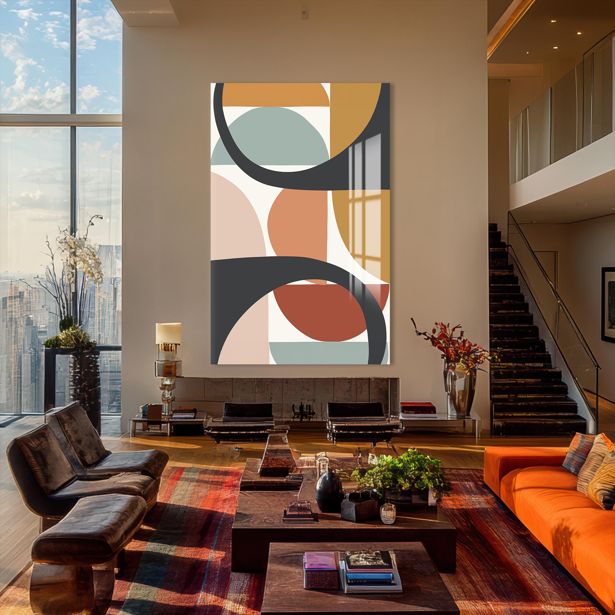 Artronauts Glass Print Mid-Century Pattern Grid – Bohemian Tempered Glass Wall Art