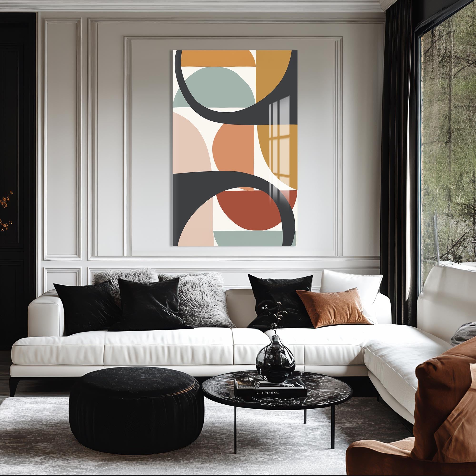 Artronauts Glass Print Mid-Century Pattern Grid – Bohemian Tempered Glass Wall Art