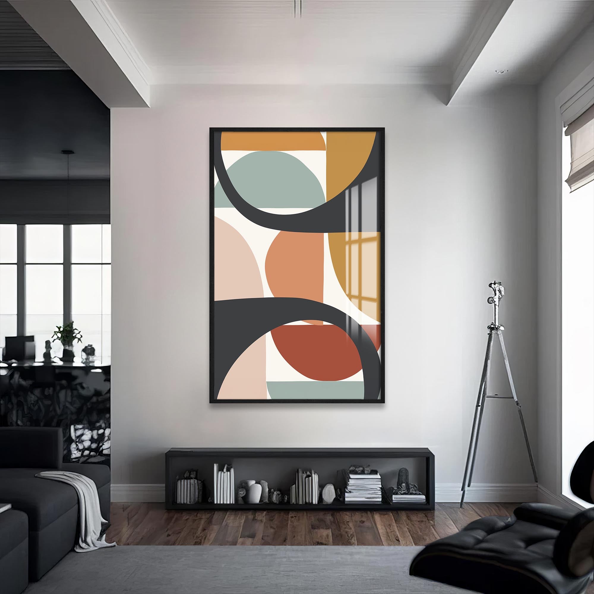 Artronauts Glass Print S | 72x46 cm | 28.3"x18.1" / Black Mid-Century Pattern Grid – Bohemian Tempered Glass Wall Art