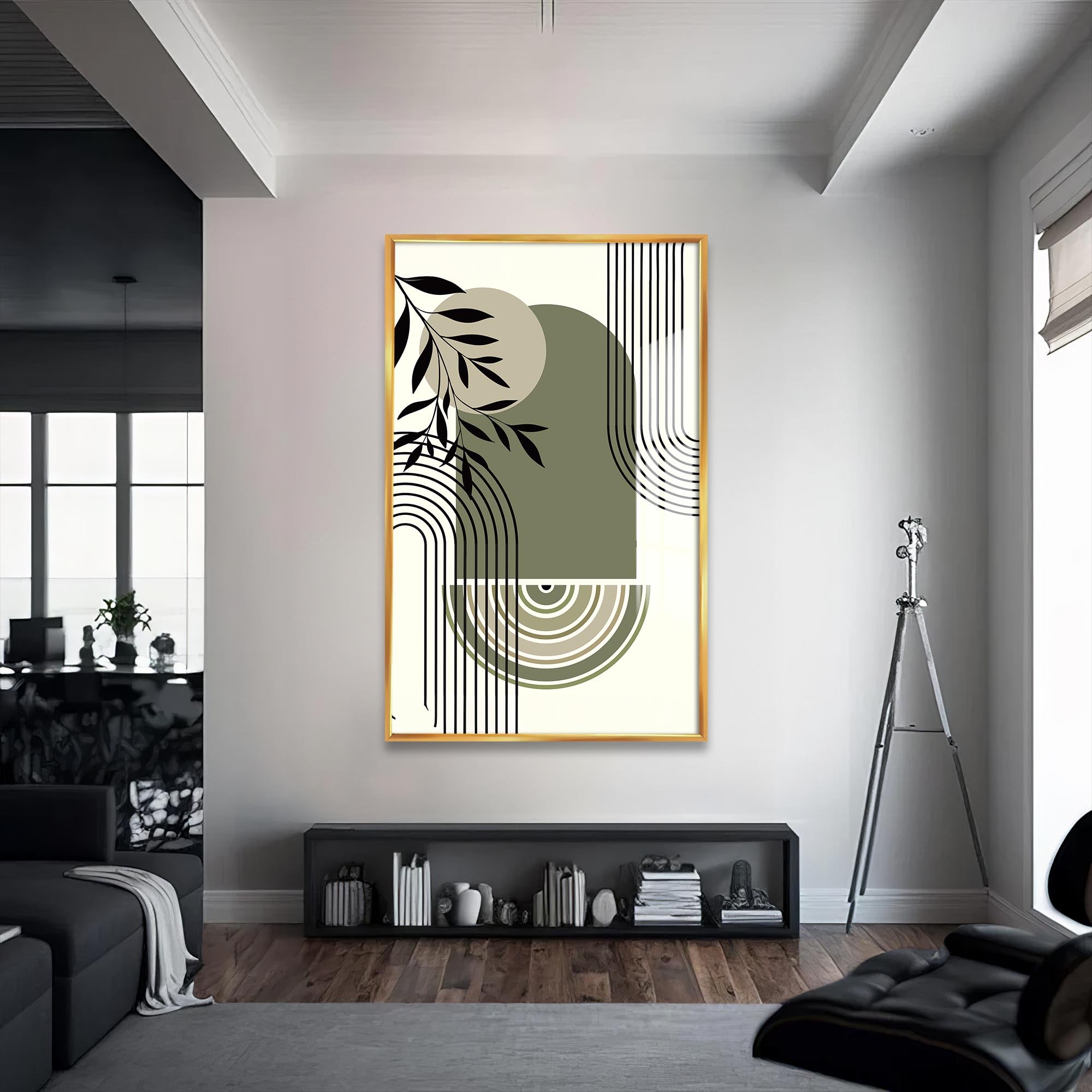 Artronauts Glass Print S | 72x46 cm | 28.3"x18.1" / Gold Olive Arc Harmony– Bohemian Tempered Glass Wall Art