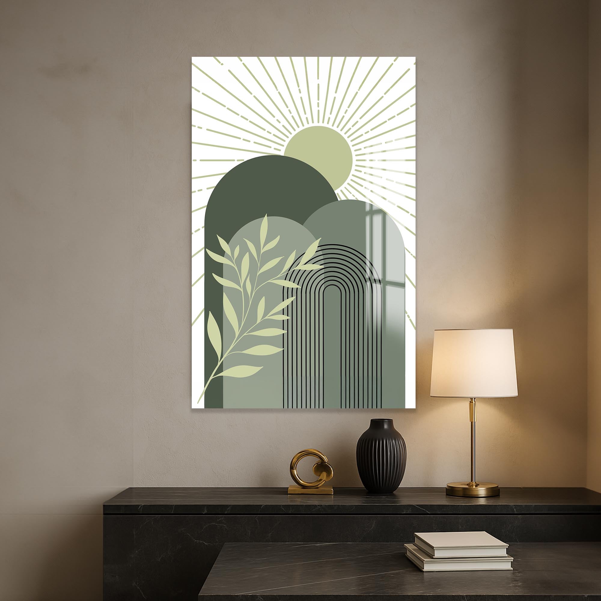 Artronauts Glass Print Sage Sunrise Peaks– Bohemian Tempered Glass Wall Art