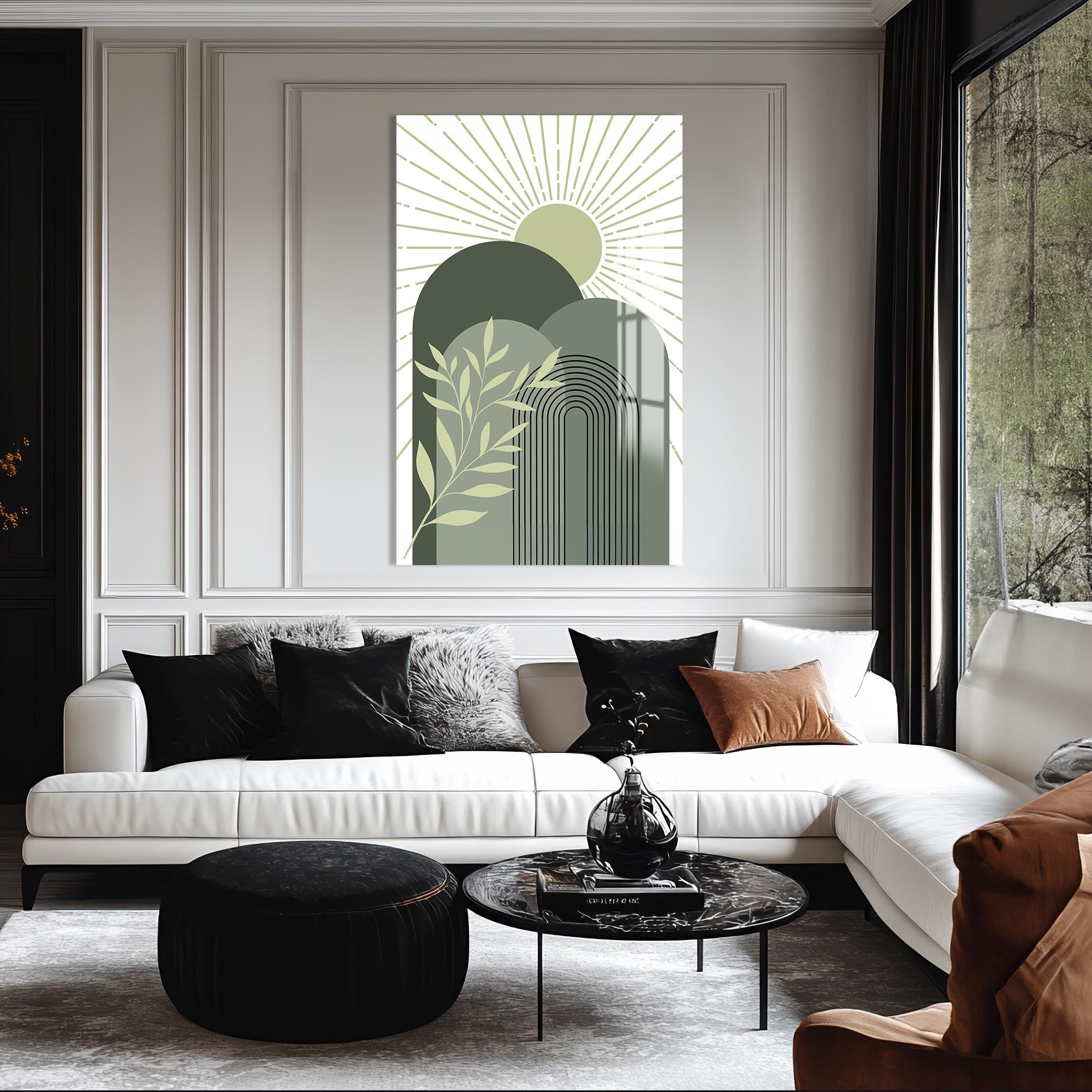 Artronauts Glass Print Sage Sunrise Peaks– Bohemian Tempered Glass Wall Art