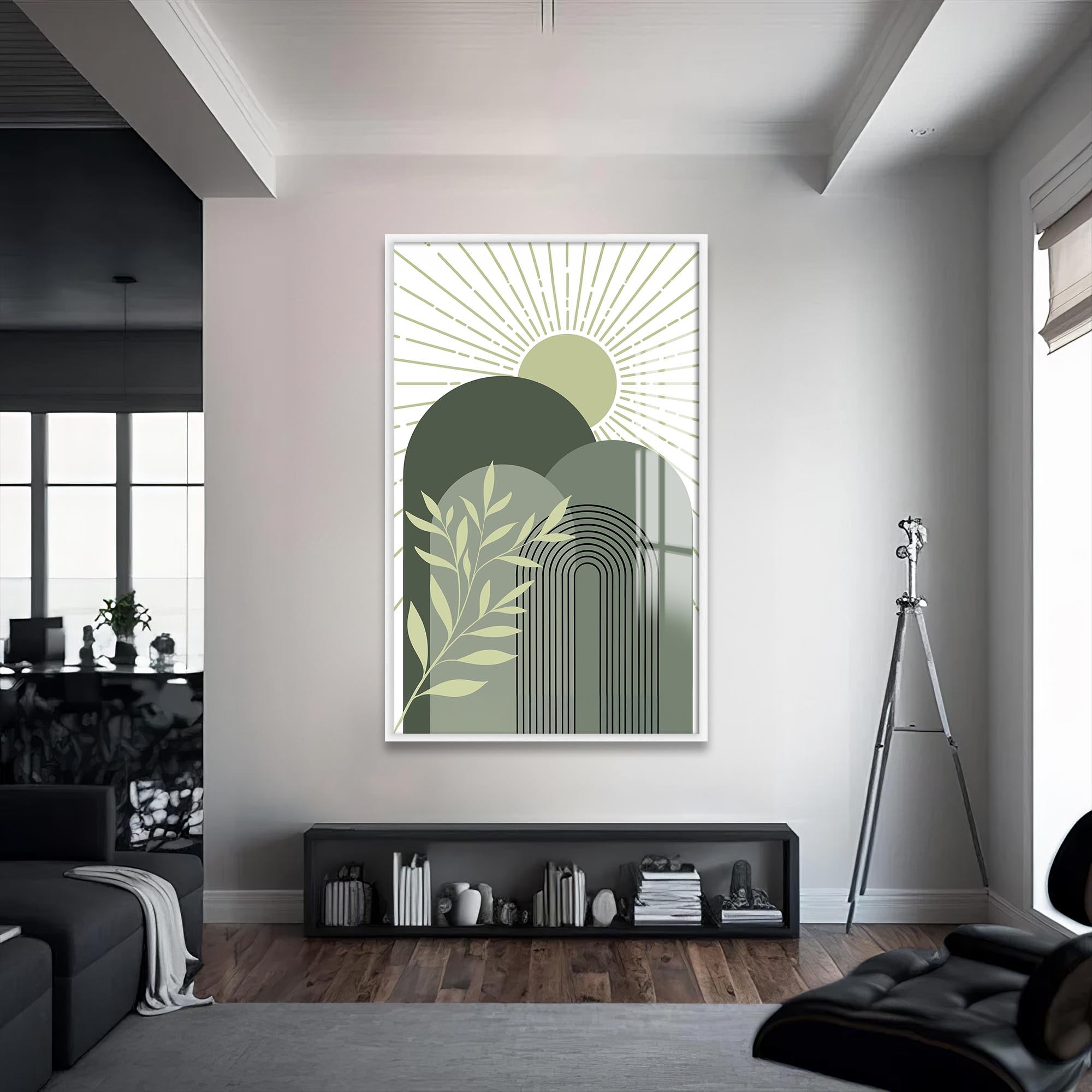 Artronauts Glass Print S | 72x46 cm | 28.3"x18.1" / White Sage Sunrise Peaks– Bohemian Tempered Glass Wall Art