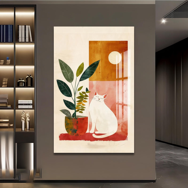 Artronauts Glass Print Sunny Garden Cat– Bohemian Tempered Glass Wall Art