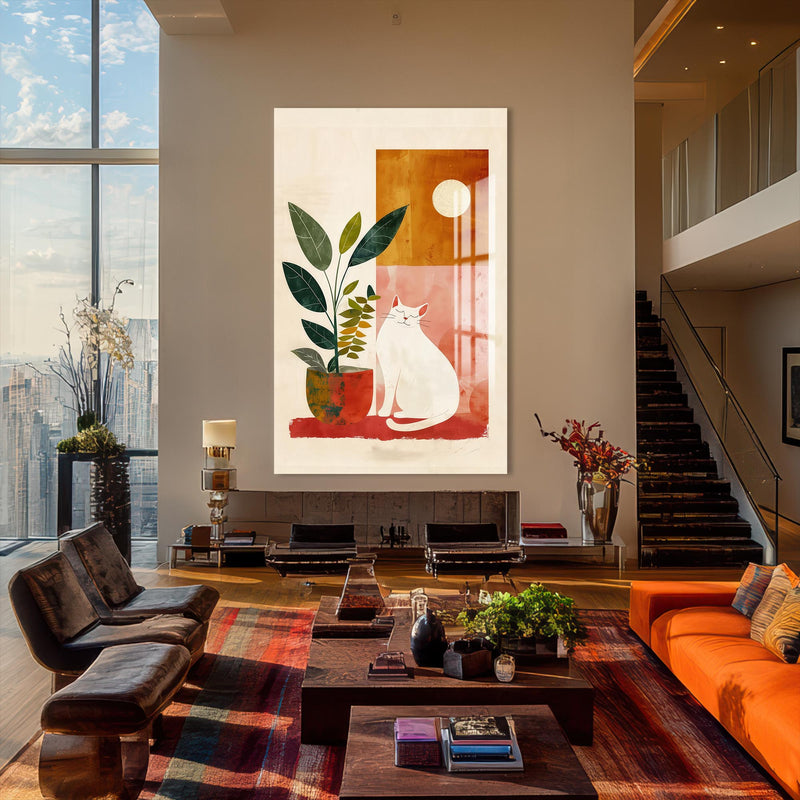 Artronauts Glass Print Sunny Garden Cat– Bohemian Tempered Glass Wall Art