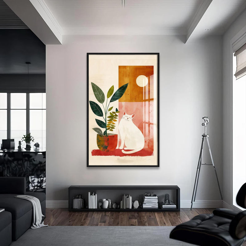 Artronauts Glass Print S | 72x46 cm | 28.3"x18.1" / Black Sunny Garden Cat– Bohemian Tempered Glass Wall Art