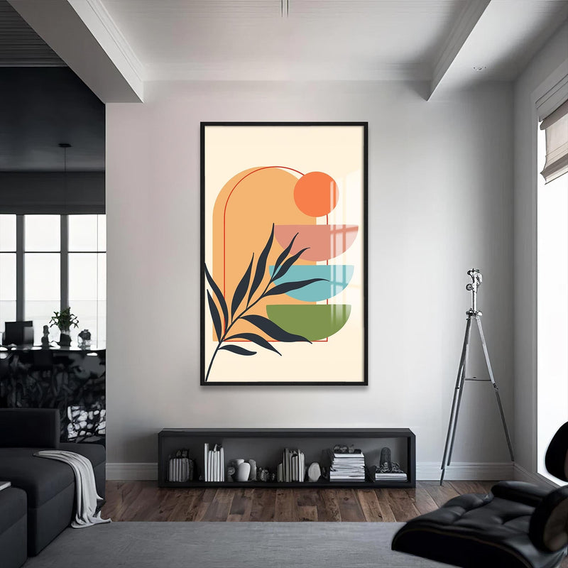 Artronauts Glass Print S | 72x46 cm | 28.3"x18.1" / Black Sunset Stacked Shapes– Bohemian Tempered Glass Wall Art