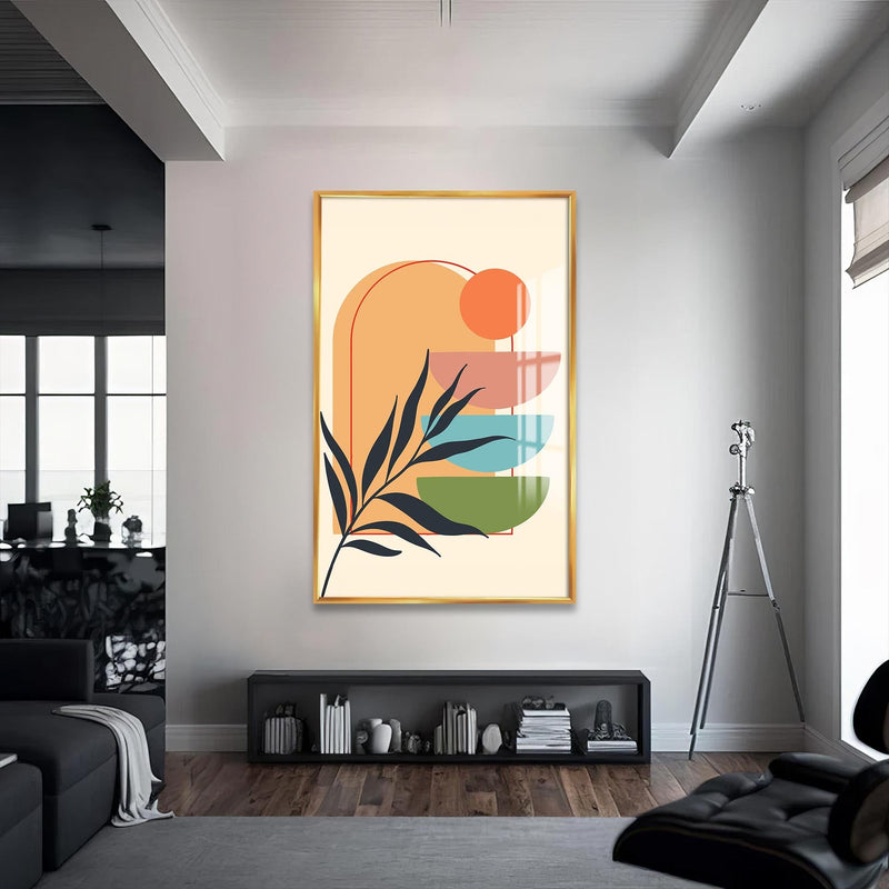 Artronauts Glass Print S | 72x46 cm | 28.3"x18.1" / Gold Sunset Stacked Shapes– Bohemian Tempered Glass Wall Art