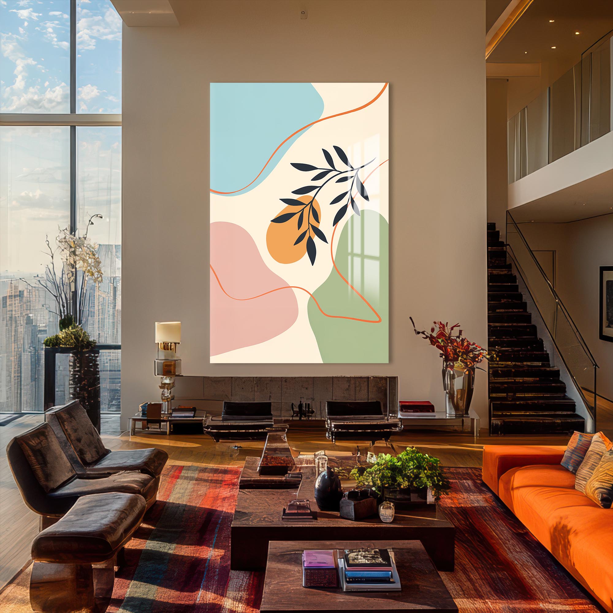 Peach Twin Bloom– Bohemian Tempered Glass Wall Art