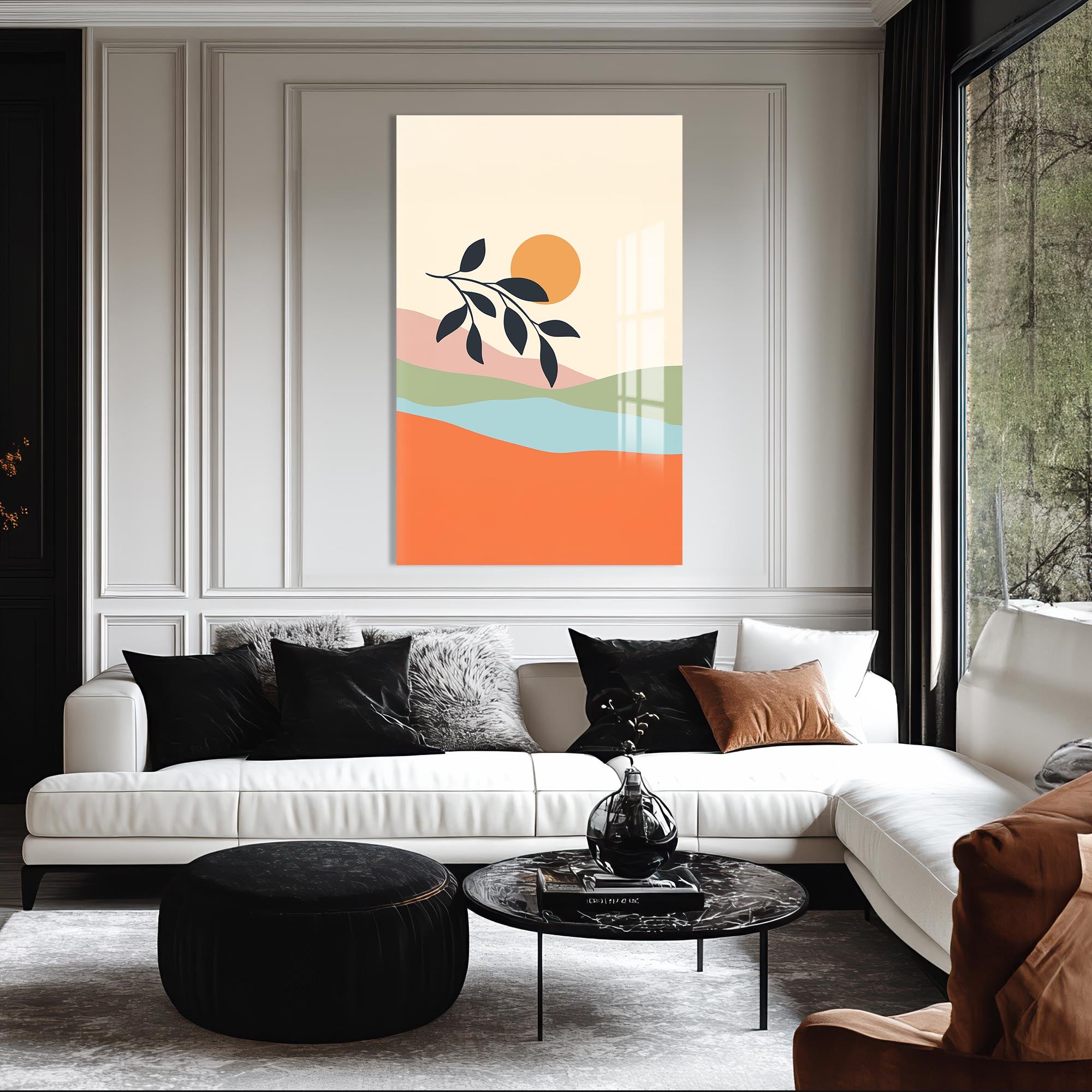 Golden Single Bloom– Bohemian Tempered Glass Wall Art