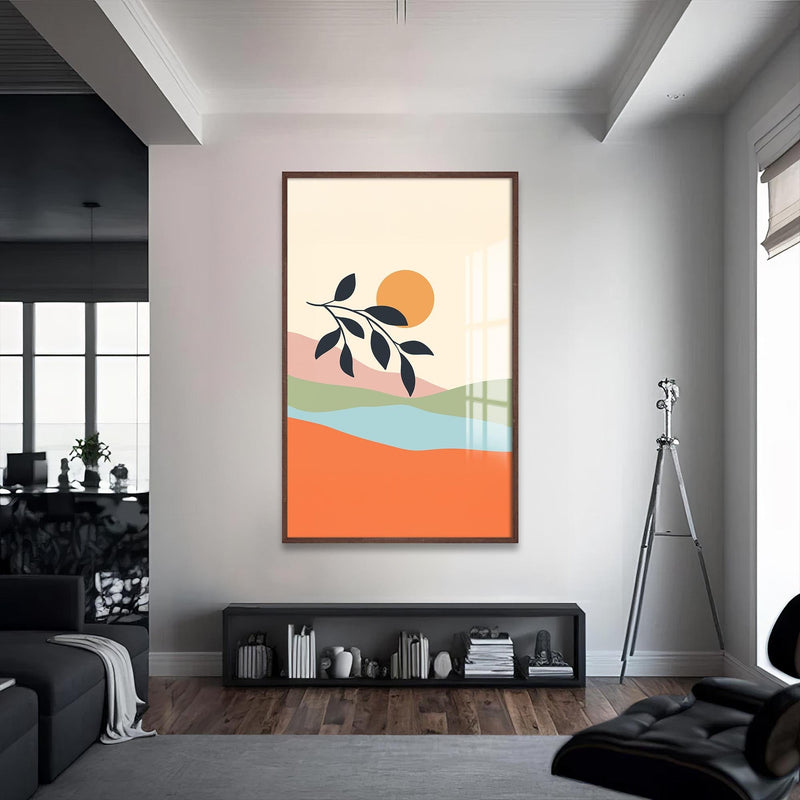 Artronauts Glass Print S | 72x46 cm | 28.3"x18.1" / Walnut Golden Single Bloom– Bohemian Tempered Glass Wall Art