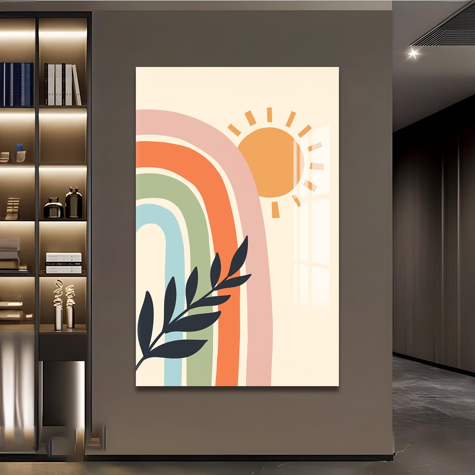 Pastel Leaf Drift– Bohemian Tempered Glass Wall Art