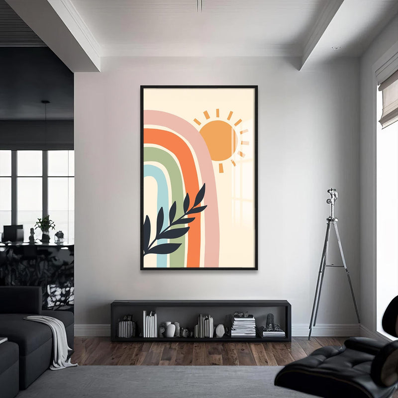 Artronauts Glass Print S | 72x46 cm | 28.3"x18.1" / Black Pastel Leaf Drift– Bohemian Tempered Glass Wall Art