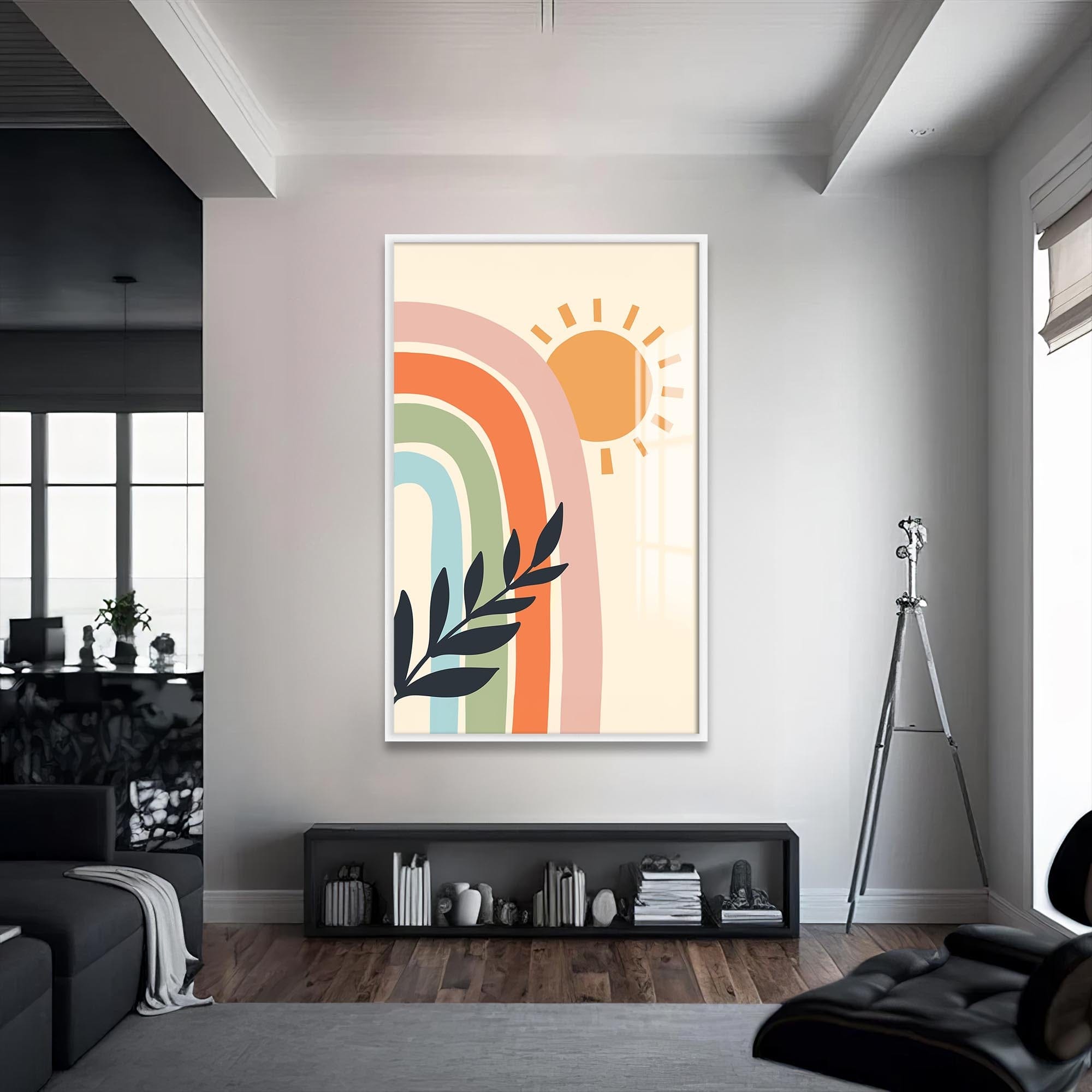 Artronauts Glass Print S | 72x46 cm | 28.3"x18.1" / White Pastel Leaf Drift– Bohemian Tempered Glass Wall Art