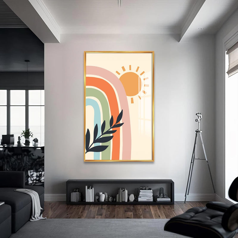 Artronauts Glass Print S | 72x46 cm | 28.3"x18.1" / Gold Pastel Leaf Drift– Bohemian Tempered Glass Wall Art