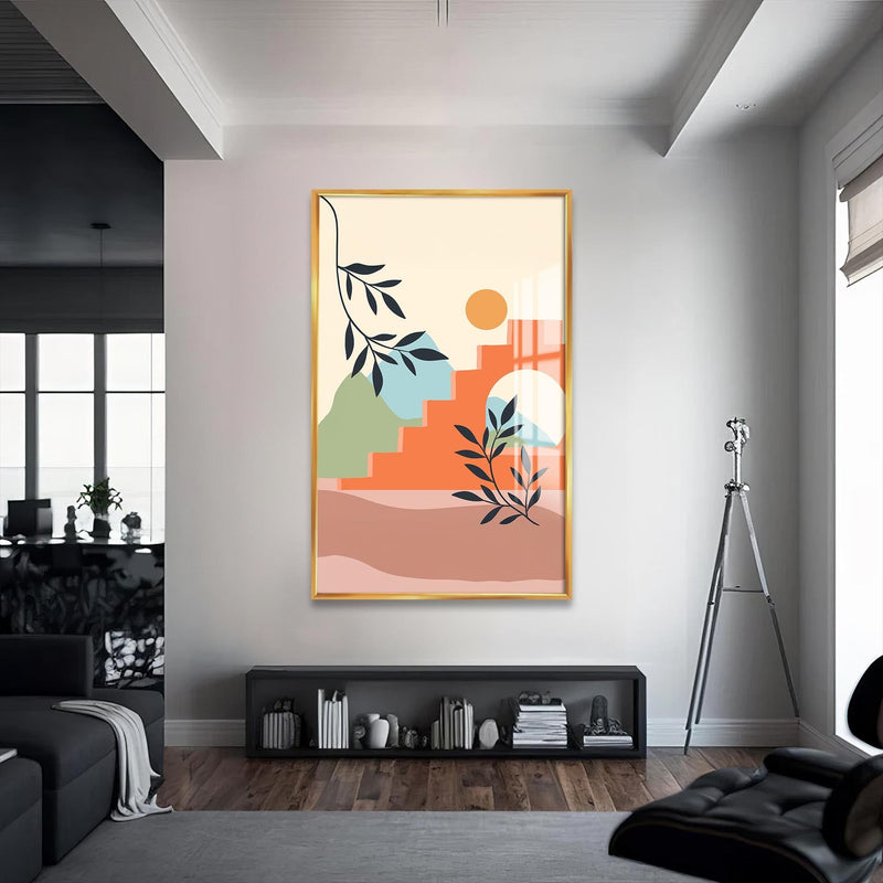 Artronauts Glass Print S | 72x46 cm | 28.3"x18.1" / Gold Earthy Horizon– Bohemian Tempered Glass Wall Art
