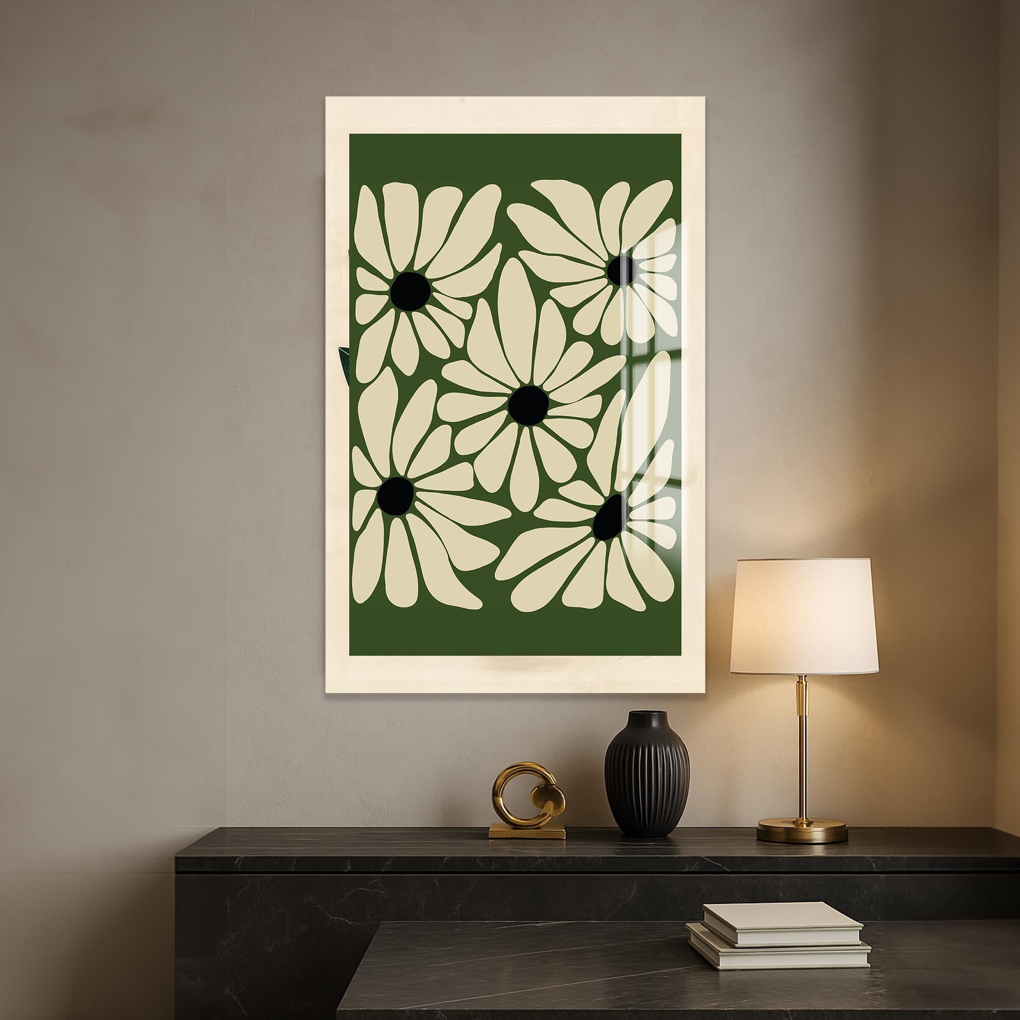 Artronauts Glass Print Olive Bloom Pattern– Bohemian Tempered Glass Wall Art
