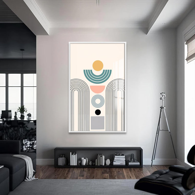 Artronauts Glass Print S | 72x46 cm | 28.3"x18.1" / White Solar Geometry– Bohemian Tempered Glass Wall Art