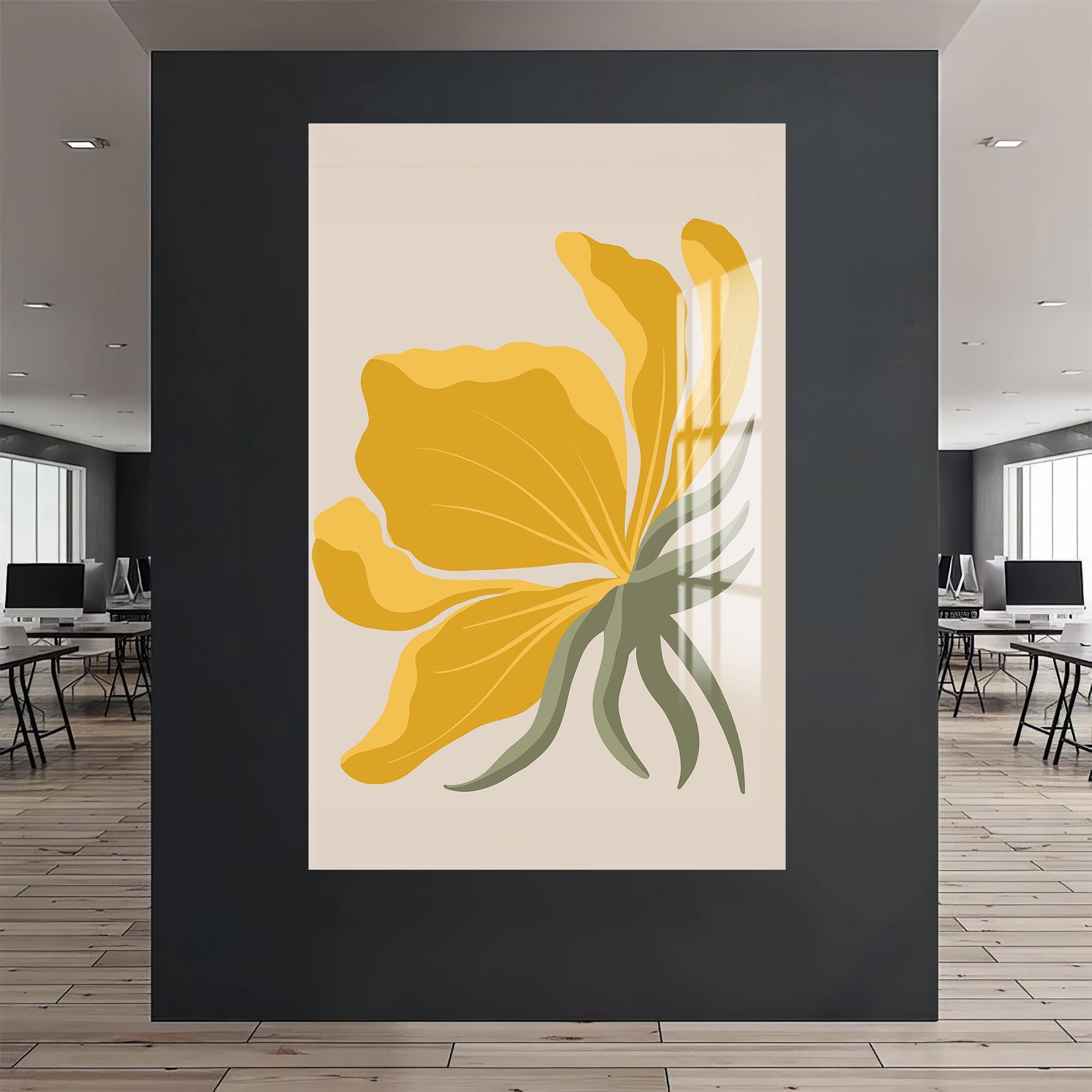 Golden Petal Flow– Bohemian Tempered Glass Wall Art