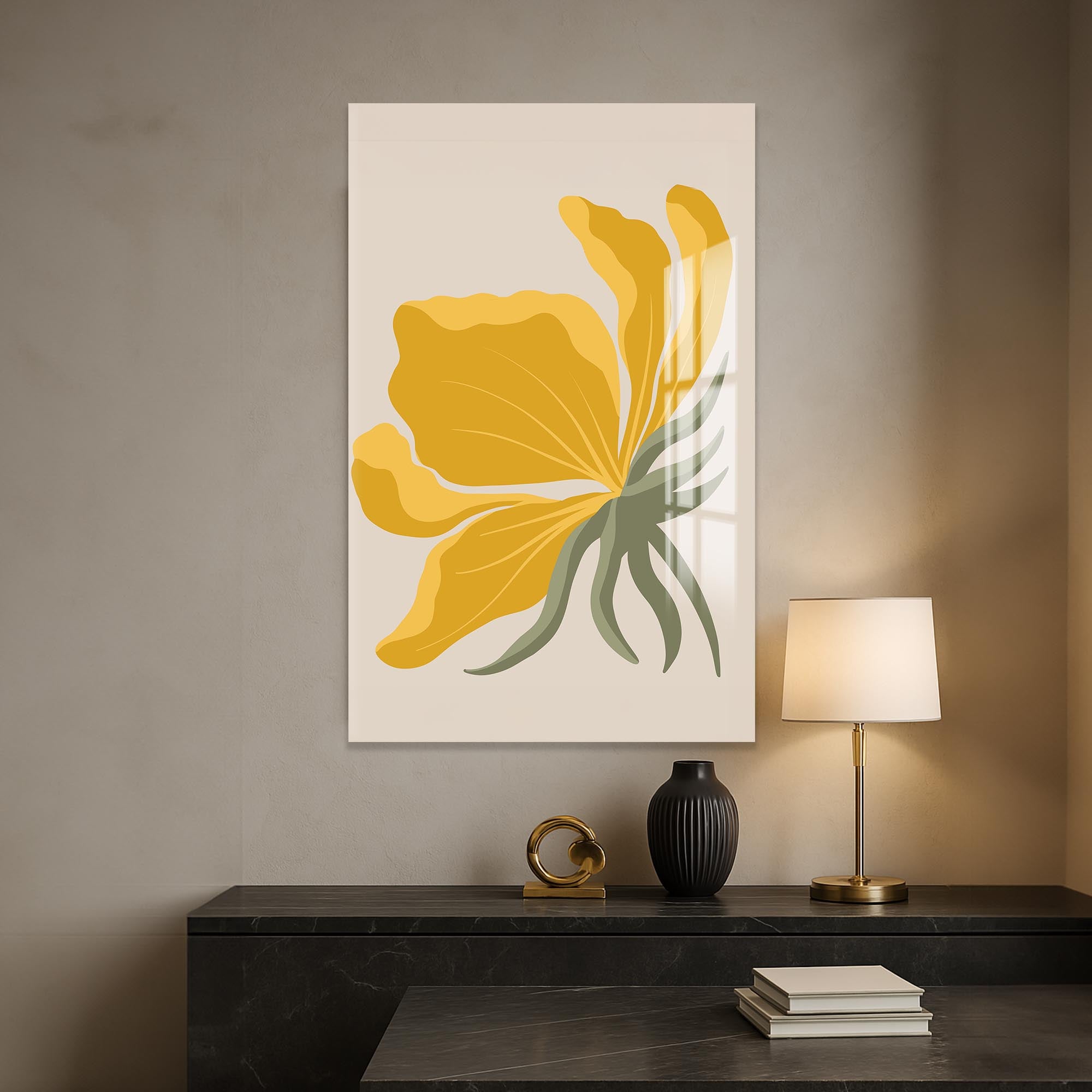 Golden Petal Flow– Bohemian Tempered Glass Wall Art