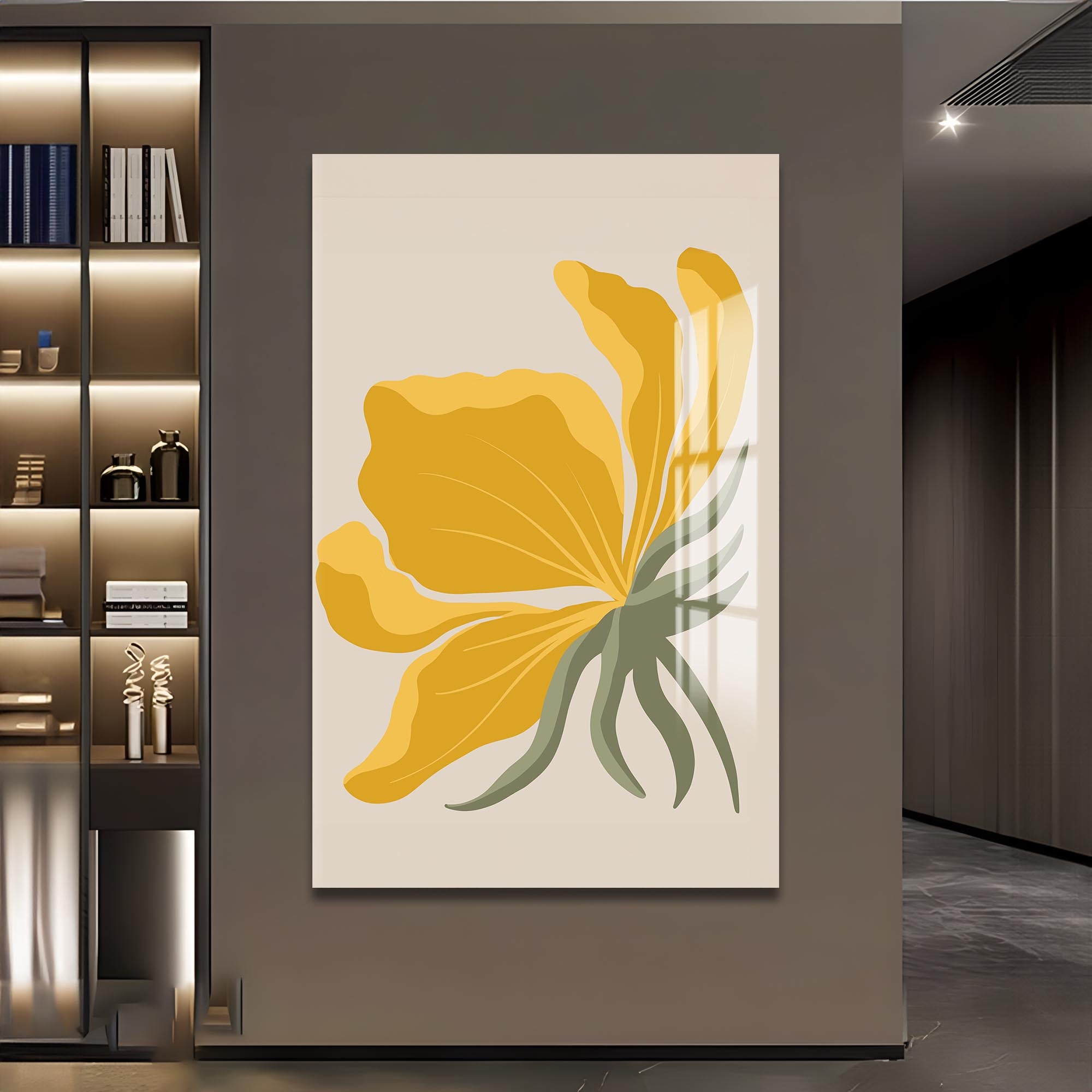 Golden Petal Flow– Bohemian Tempered Glass Wall Art