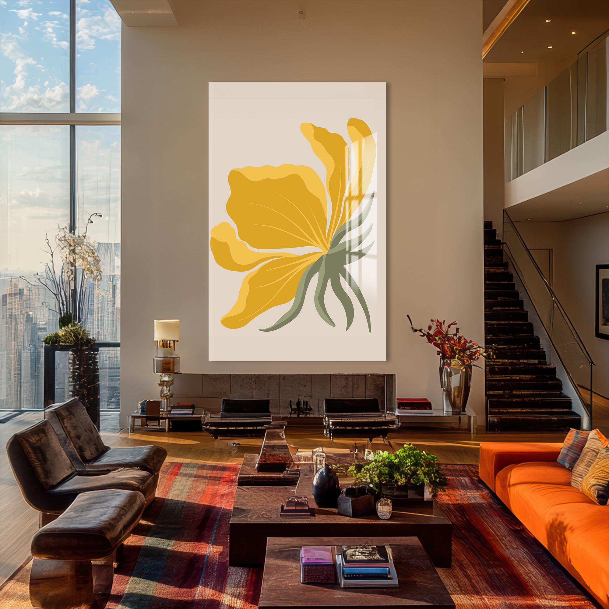 Golden Petal Flow– Bohemian Tempered Glass Wall Art