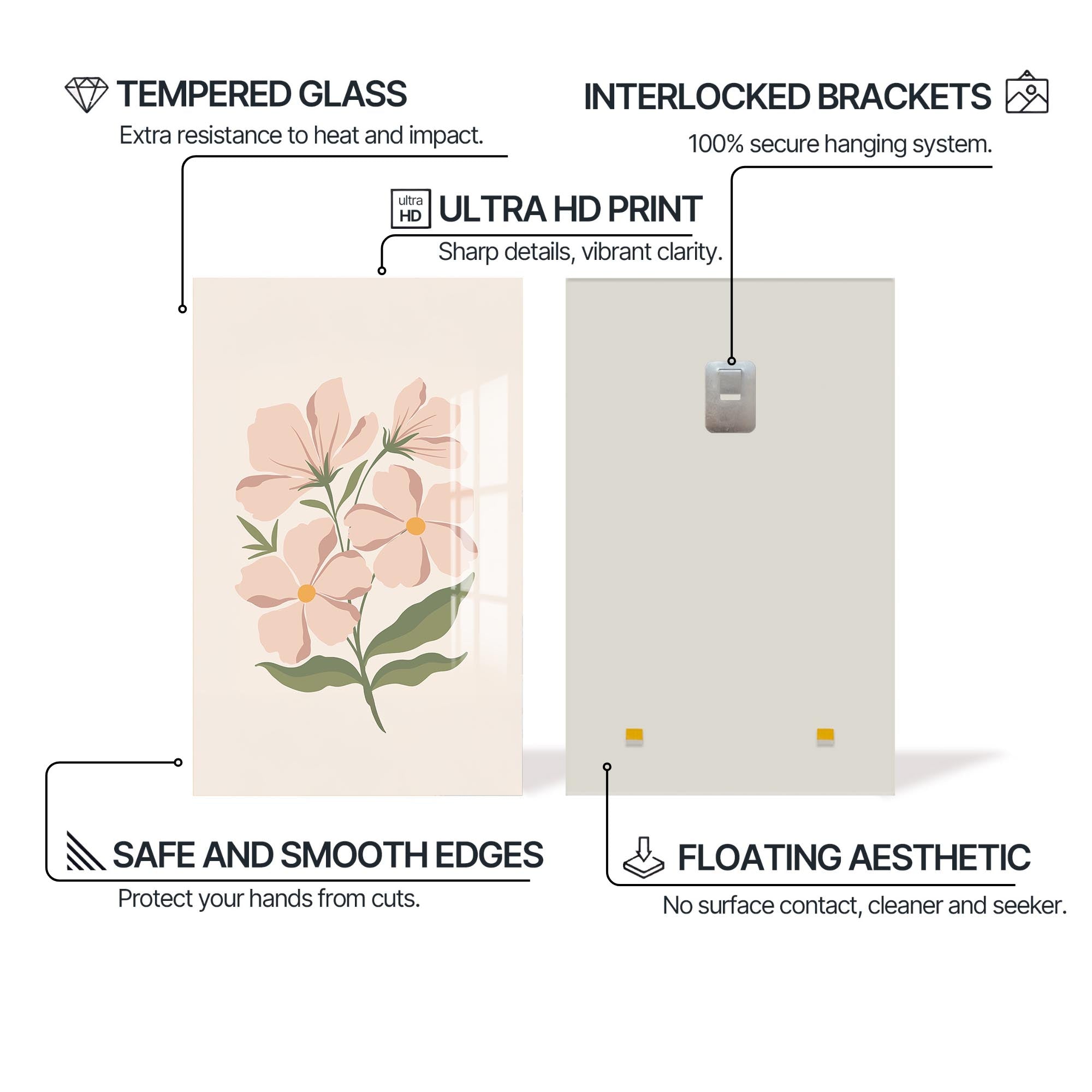 Blush Wildflower– Bohemian Tempered Glass Wall Art