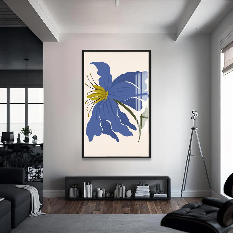 Artronauts Glass Print S | 72x46 cm | 28.3"x18.1" / Black Blue Lily Poise– Bohemian Tempered Glass Wall Art