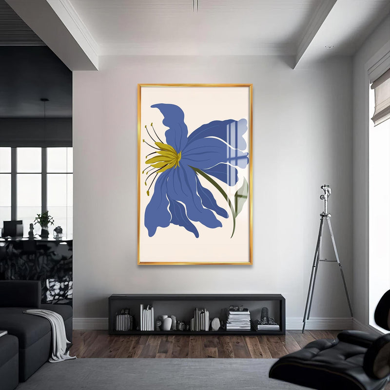 Artronauts Glass Print S | 72x46 cm | 28.3"x18.1" / Gold Blue Lily Poise– Bohemian Tempered Glass Wall Art