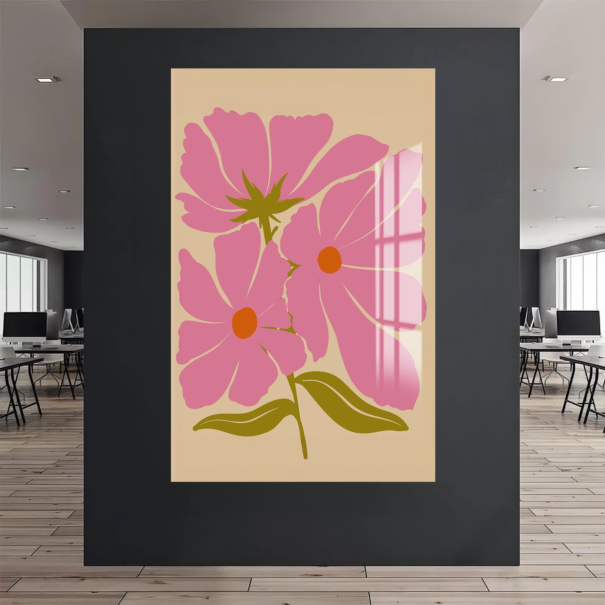 Pink Cosmos Bloom– Bohemian Tempered Glass Wall Art