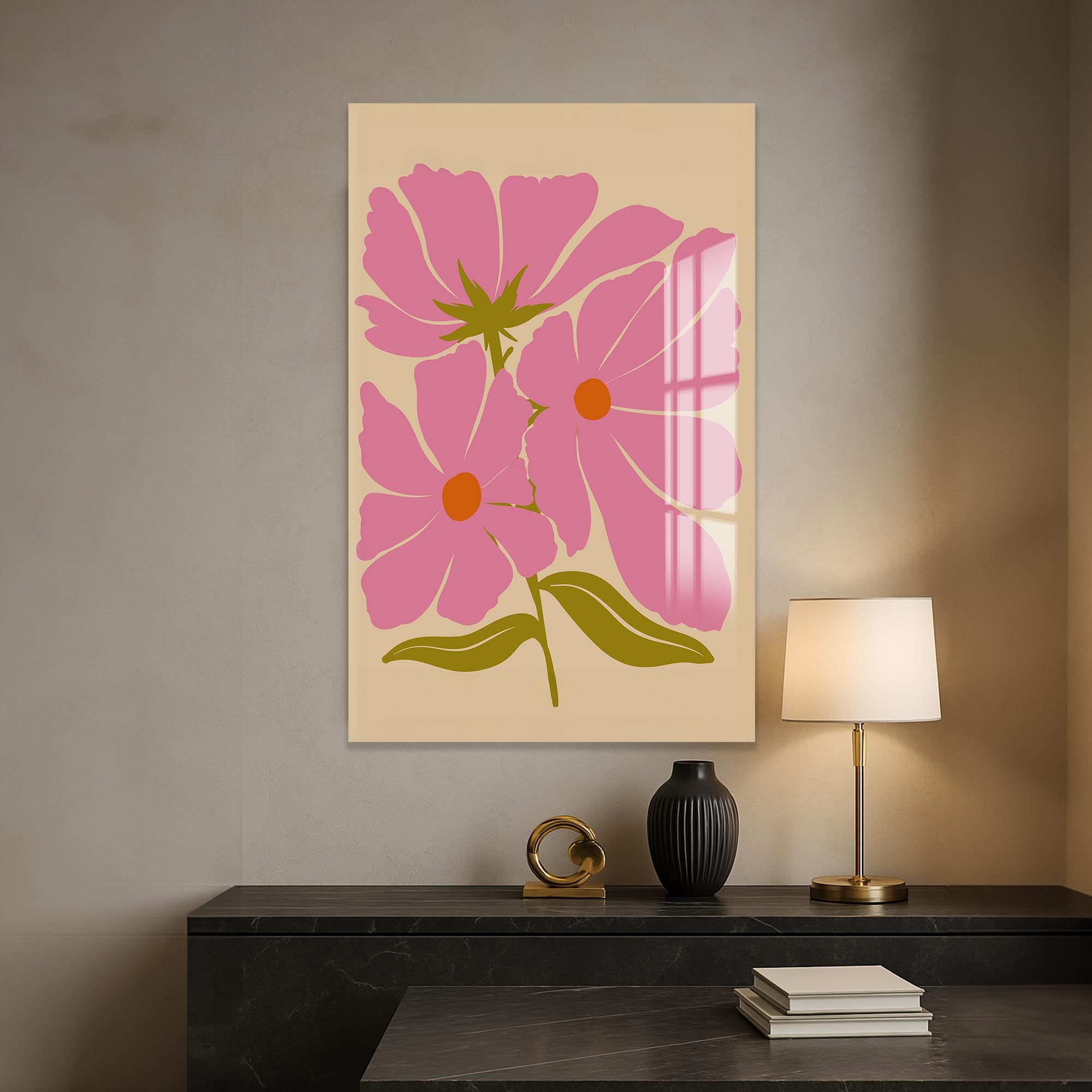 Pink Cosmos Bloom– Bohemian Tempered Glass Wall Art