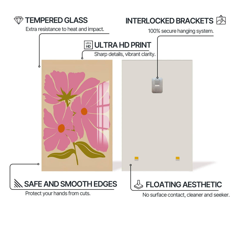 Artronauts Glass Print Pink Cosmos Bloom– Bohemian Tempered Glass Wall Art