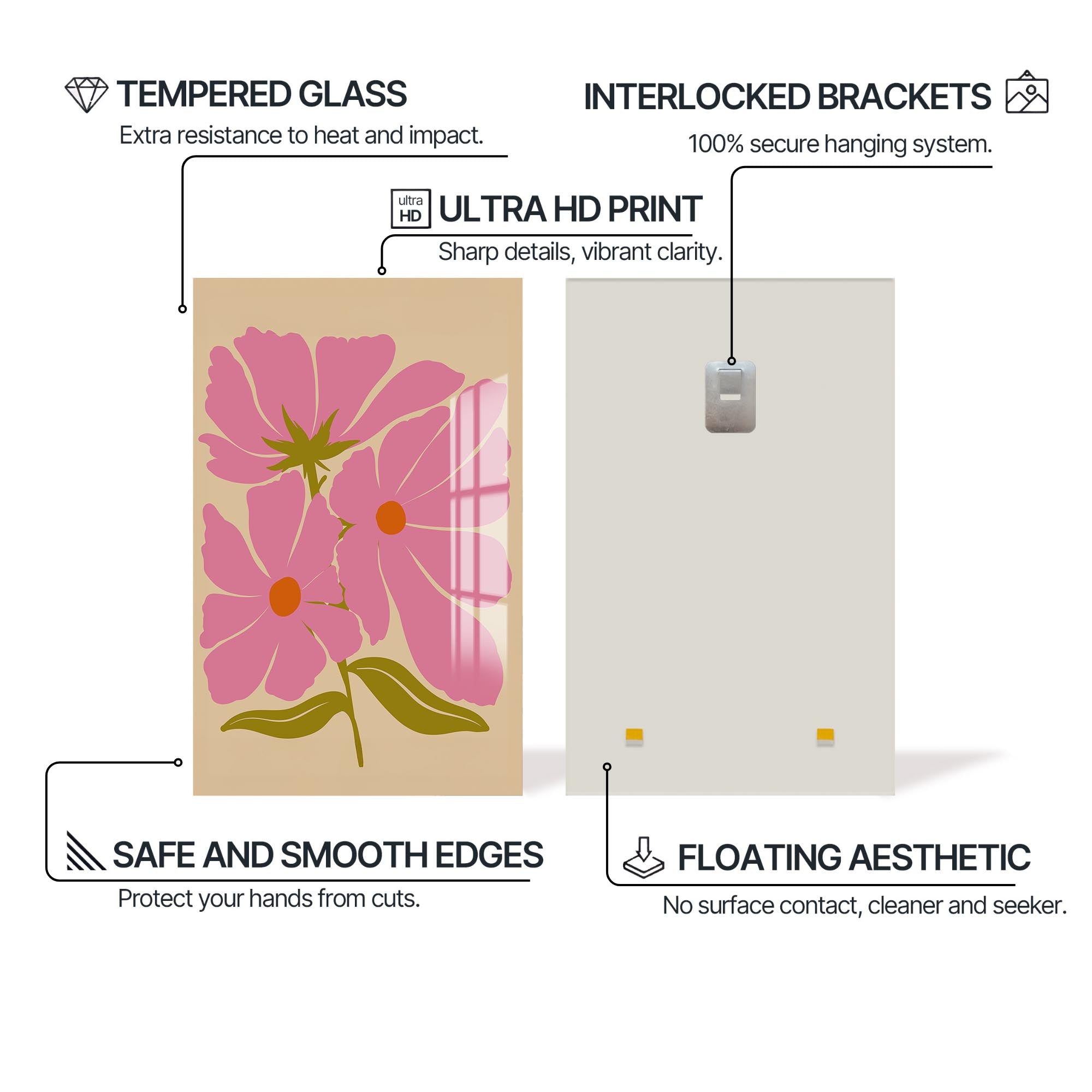 Pink Cosmos Bloom– Bohemian Tempered Glass Wall Art