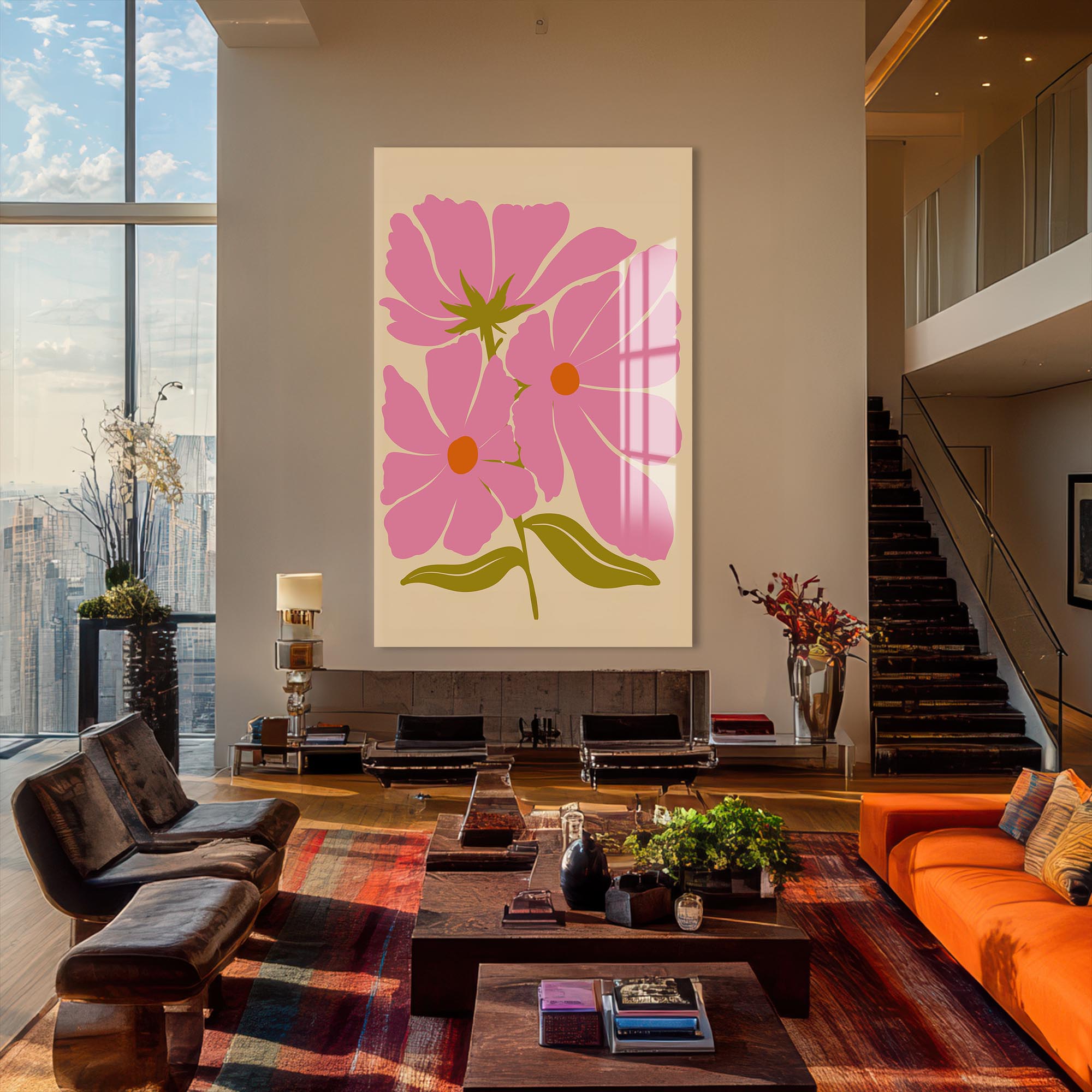 Pink Cosmos Bloom– Bohemian Tempered Glass Wall Art