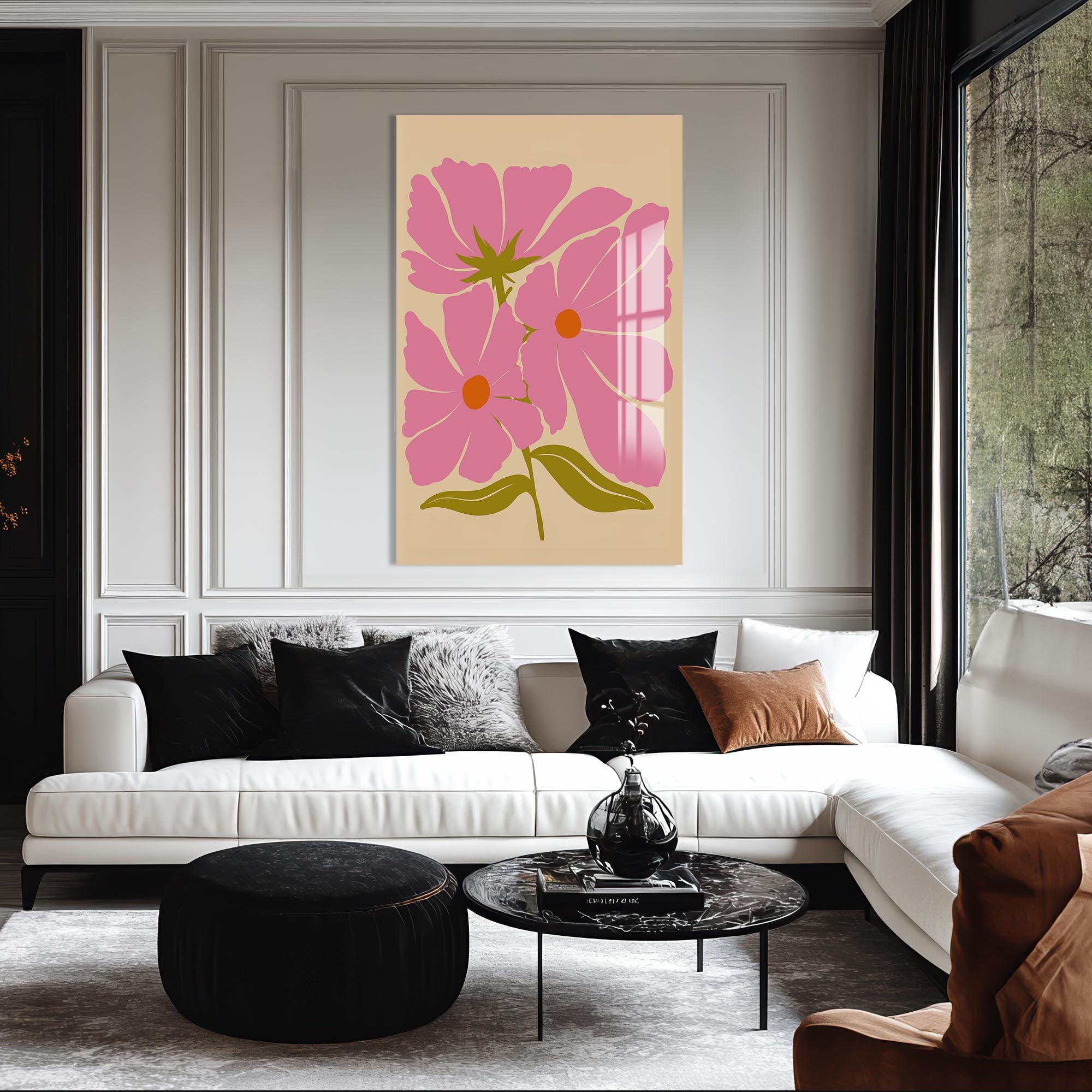 Pink Cosmos Bloom– Bohemian Tempered Glass Wall Art