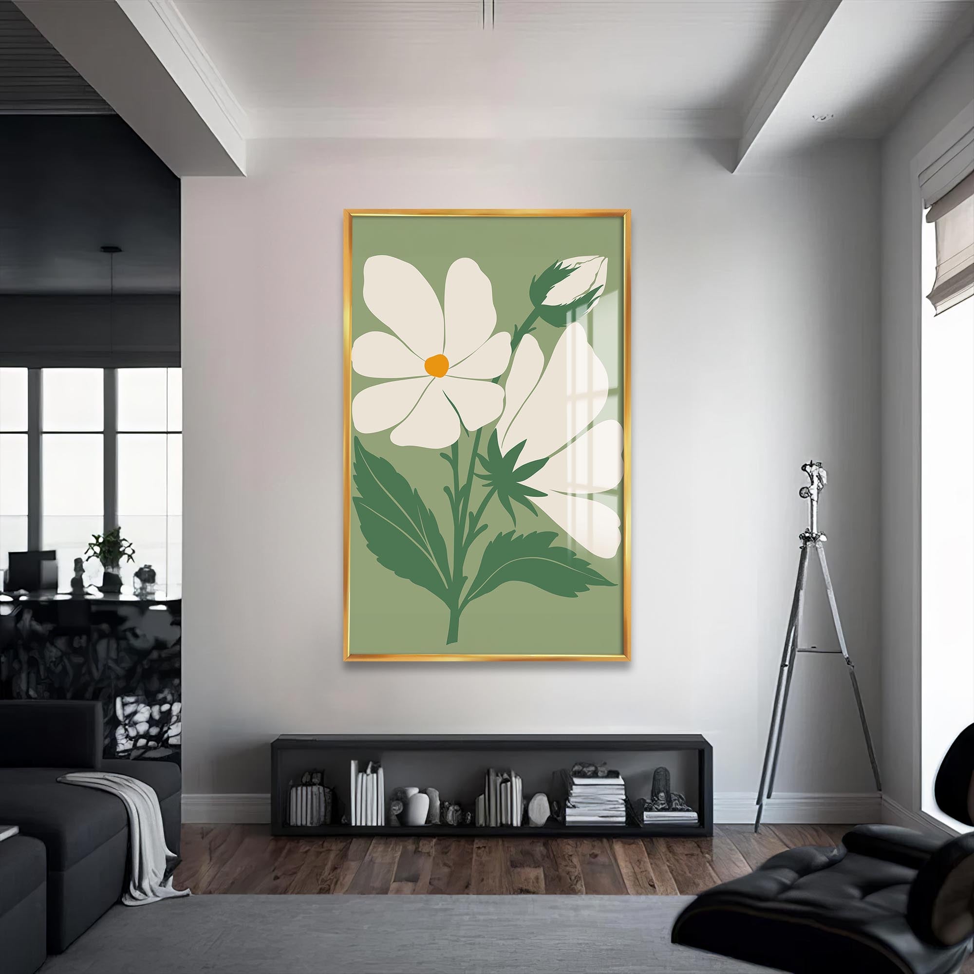 Artronauts Glass Print S | 72x46 cm | 28.3"x18.1" / Gold Sage Botanical Calm– Bohemian Tempered Glass Wall Art